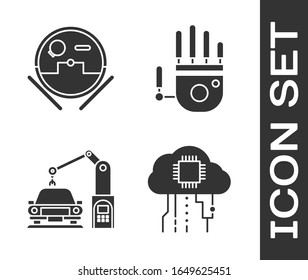 Set Internet of things, Robot vacuum cleaner, Industrial machine robotic robot arm hand and Mechanical robot hand icon. Vector