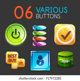 Set of internet web buttons - power start button, banners, cylinder and other