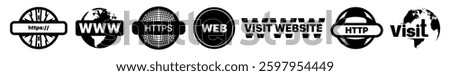 Set of Internet and Website Icons – WWW, HTTP, and Web Symbols. Vector illustration concept