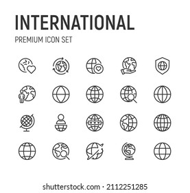 Set of internetional line icons. Premium pack of signs in trendy style. Pixel perfect objects for UI, apps and web. 