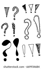 Set of Interrogation and exclamation marks sketches