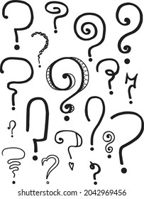 Set of interrogation signs in black and white. Vector illustrations.