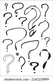Set of interrogation signs in black and white. Funny question marks. Vector illustrations.
