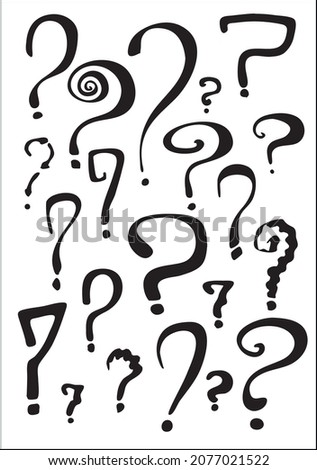 Set of interrogation signs in black and white. Funny question marks. Vector illustrations.