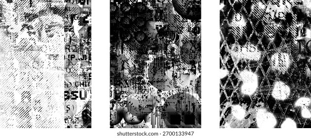 Set aus überschneidetem und verschmolzenem farbtransparentem Texturvektor-Overlay mit rauem Halbtonrauschen für modernes Design, Poster und digitale Layouts. Kombinierter und gemischter mehrschichtiger Hintergrund für das Design.