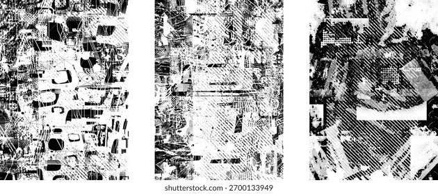 Set aus überschneidetem und verschmolzenem farbtransparentem Texturvektor-Overlay mit rauem Halbtonrauschen für modernes Design, Poster und digitale Layouts. Kombinierter und gemischter mehrschichtiger Hintergrund für das Design.