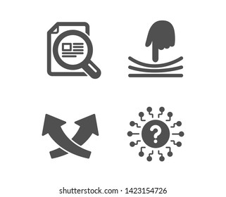 Set of Intersection arrows, Elastic and Check article icons. Question mark sign. Exchange, Resilience, Magnifying glass. Quiz chat.  Classic design intersection arrows icon. Flat design. Vector