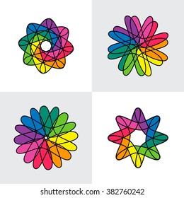 Set intertwined colorful vector, abstract loop weaved medieval motif.