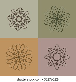 Set intertwined line vector, abstract loop weaved medieval motif.