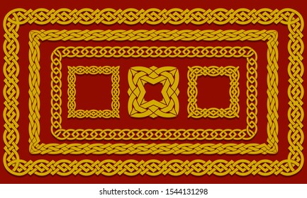 Set of interwoven Frames and square elements in ethnic style. Chinese, Asian or Celtic pattern of interweaving stripes. Vector illustration.