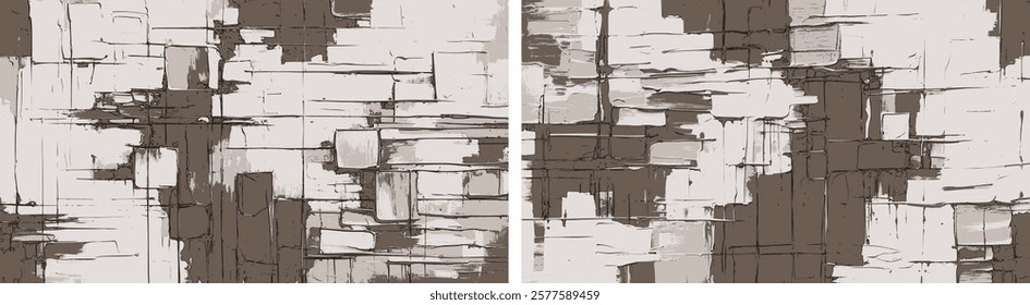 Set of interwoven layers, neutral tones and Bold Lines in an Abstract Canvas Reflecting Balance, Minimalism, and Architectural Complexity Through a Monochromatic Perspective