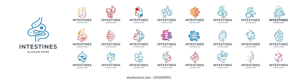 Conjunto de logotipos intestinales Vector para la salud y colección del logotipo del médico. Digestión humana intestinal Ilustración vectorial de diseño de órganos.