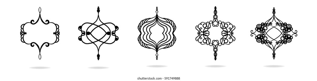 set of intricate design element vectors, elegant fancy text dividers, hand drawn decorative illustrations