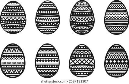 Set of Intricate Easter Egg Silhouettes – Decorative Black Vector Illustration