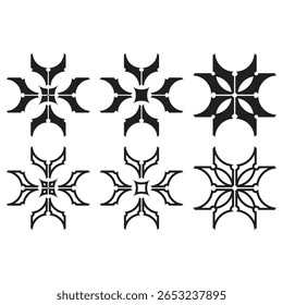 A set of intricate geometric mandala icons with bold vector shapes and symmetrical patterns. Ideal for logo design, digital art, decorative prints.