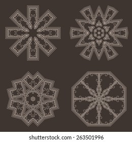 Set of Intricate Henna Lines Painted Flowers in Contrasting Colors