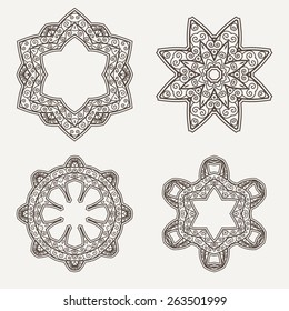 Set of Intricate Henna Lines Painted Flowers in Contrasting Colors
