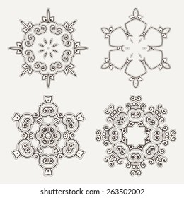 Set of Intricate Henna Lines Painted Flowers in Contrasting Colors