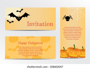 Set of Inventations on Halloween Party in the traditional holiday yellow color. Vector Illustration EPS10