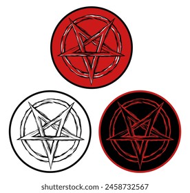 Set invert pentagram sign. pentacle evil symbol vector illustration