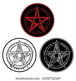 Set invert pentagram sign. pentacle evil symbol vector illustration
