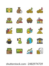 Set of investment icons, asset, market, buget