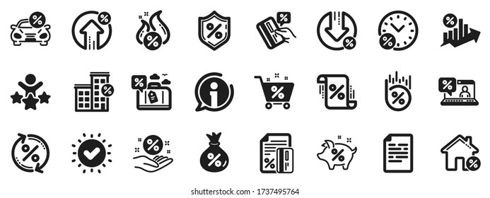 Set Of Investment, Interest Rate And Percentage Diagram Icons. Loan Icons. Car Leasing, Analytics Plan, Credit Card Percent And Loan Rate. Bank Mortgage, Leasing, Interest Graph. Vector