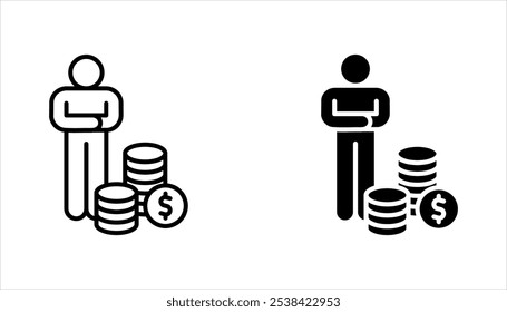 Conjunto de iconos de inversores. Inversor financiero, hombre con dinero en dólares, Ilustración vectorial sobre fondo blanco