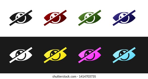 Set Invisible or hide icon isolated on black and white background. Vector Illustration