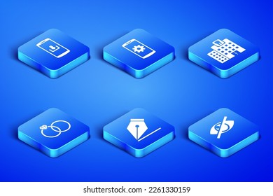 Set Invisible or hide, Smartphone with download, Fountain pen nib, Wedding rings, Setting smartphone and Dental clinic icon. Vector