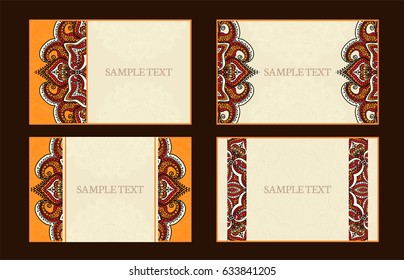 Set of invitation or business card. Vector. Hand drawn background. 