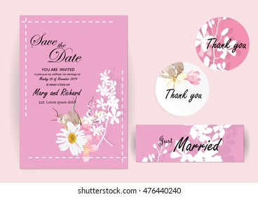 set of  invitation card  flowers design for object or background