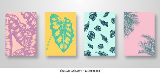Set of Invitation card with leaves background