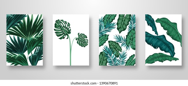 Set of Invitation card with leaves background