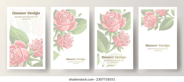 Set of Invitation card templates with of beautiful roses -vector , white background