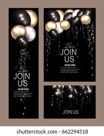 Set of Invitation cards with  air balloons and serpentine. Vector illustration