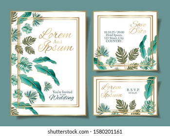conjunto de tarjetas de invitación diseño, celebración de matrimonio amor fiesta y tema de compromiso Ilustración vectorial