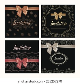 Set of invitation cards with floral design elements and silk bows
