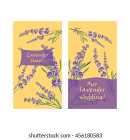 Set invitation cards with flower frame Lavender Vector illustration