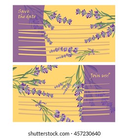 Set invitation cards with flower frame Lavender Vector illustration