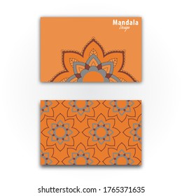 Set of invitation cards with mandala on a orange background