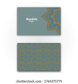 Set of invitation cards with mandala on a green background