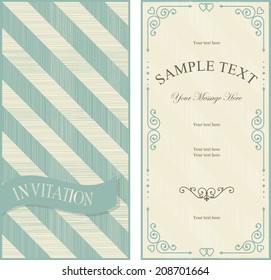 set of invitation cards on vintage background with diagonal lines 