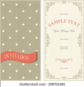 set of invitation cards on vintage polka dots background