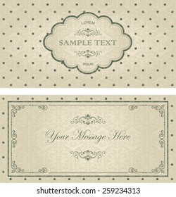 set of invitation cards on vintage polka dots background