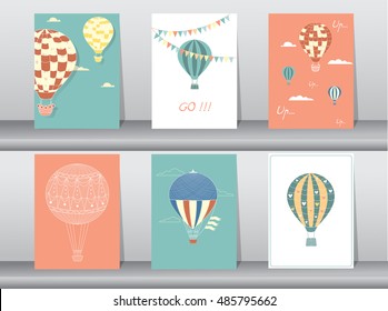 Set Of Invitation Cards, Poster, Hot Air Balloon,Vector Illustrations