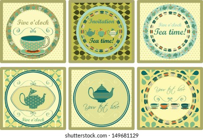 Set of Invitation cards  for tea party, vector illustration