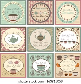 Set of Invitation cards  for tea party, vector illustration