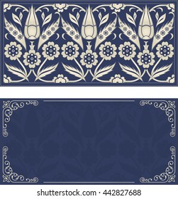 Set of invitation cards with turkish pattern in dark blue and gold colors