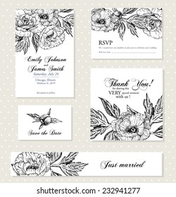 Set of invitation cards with vintage flowers